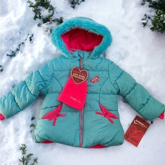 Hawke & Co Other - HAWKE & Co Outfitter Hooded Puffer Jacket Toddler Girls - Pink & Aqua - 3T